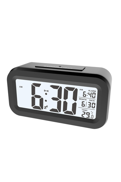 Choice black LCD Digital Alarm Clocks with Temperature Calendar Desktop Clock for Bedroom Office Bathroom B