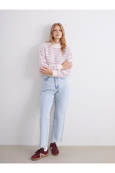 LC Waikiki Sparkling Choices from Shining Store | Mock Neck Patterned Crop Women's Knitwear Sweater