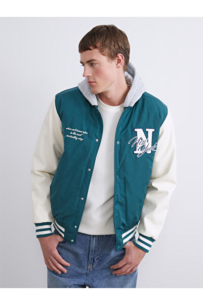 LC Waikiki Yeşil Standart Kalıp Kolej Yaka Erkek Bomber Mont