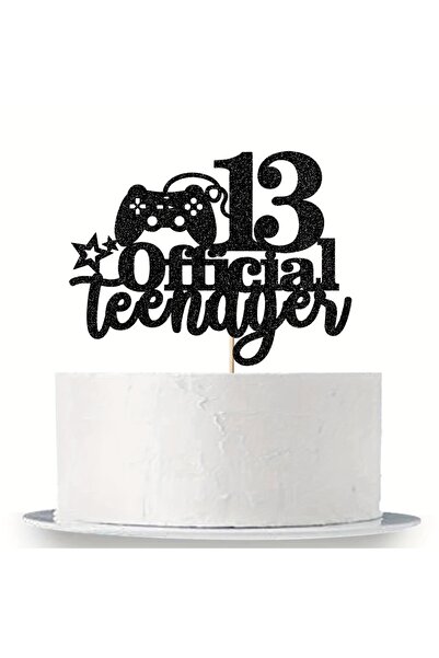Choice black 1pc 13th Birthday Cake Topper with Gaming Controller Design, Bamboo Stick, Photo Prop for Teen
