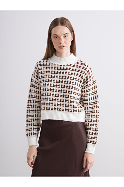 LC Waikiki Sparkling Choices from Shining Store | Mock Neck Patterned Crop Women's Knitwear Sweater