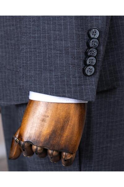 TerziAdemAltun Italian Style Slim Fit Striped Men's Jacket Pants Suit Anthracite T12912