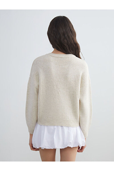 LC Waikiki Esvab Giyim'den Şık Tercihler | Bisiklet Yaka Çiçek Nakışlı Kadın Triko Kazak