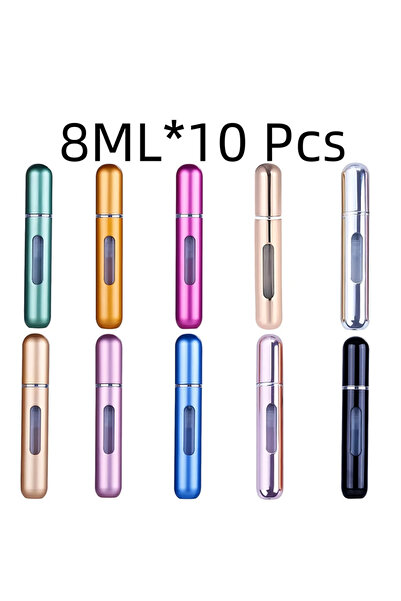 Choice 8 مل 1 مجموعة - 10 قطع 8 مل/5 مل عبوة عطر محمولة لوضع مستحضرات التجميل أثناء السفر مصنوعة من الألومنيوم