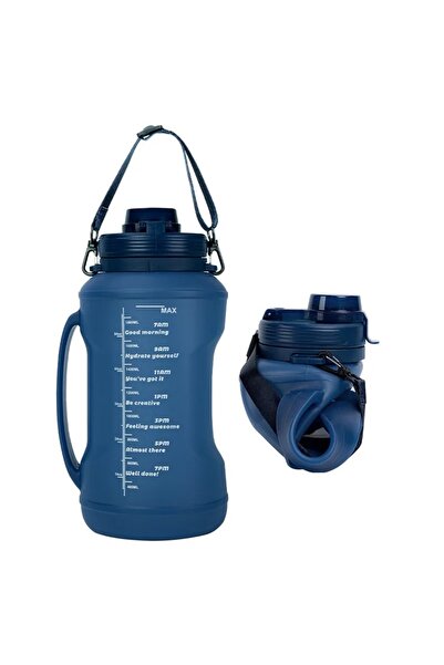 Choice زجاجة مياه Deepblue قابلة للطي سعة 2.0 لتر، 64 أونصة/2 لتر، بمقبض وقشة...