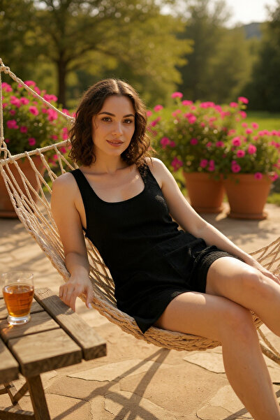 FrereConception Γυναικείο μαύρο φόρεμα παραλίας με μίνι τσέπες – Κομψό, άνετο και κατάλληλο για χρήση σε 4 εποχές