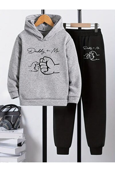 Cevval Children's Printed Hooded Sweatshirt and Sweatpants Set 3 Thread Raster for Autumn/Winter