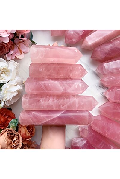 Choice برج وردي بطول 4-5 سم برج بلوري طبيعي من الكوارتز الوردي، عمود بلوري ور...