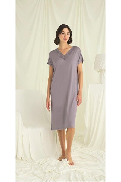 NightLove فستان نوم موناميس بأكمام قصيرة وياقة دانتيل 18640