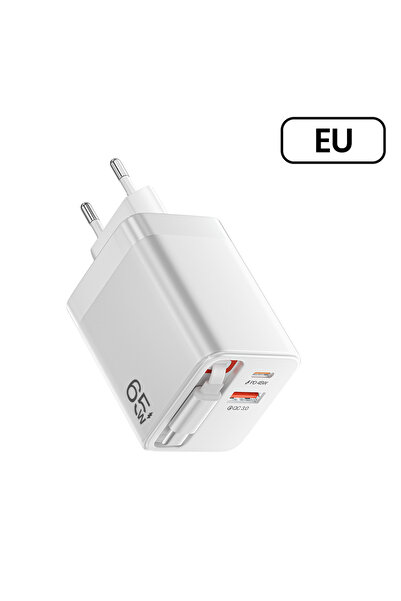 Choice شاحن سريع للهاتف EU PD65W USB PD3.0 مع كابل قابل للسحب ومقبس EU/UK ومح...