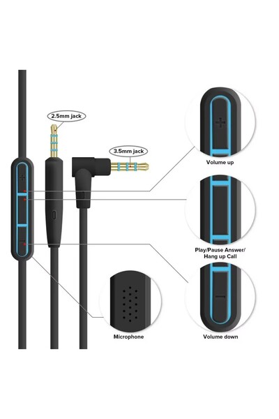 Choice أسود مع ميكروفون لراحة هادئة 25 QC25 QC35 QC45 SoundTrue OE2 OE2i سماعة SoundLink 2.5 مم إلى 3