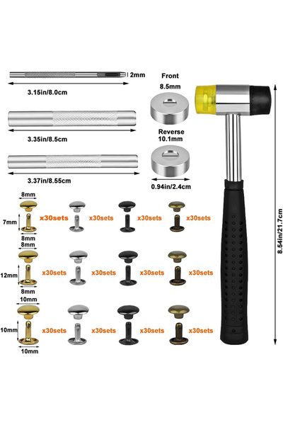 Choice KRABALL 360 Set Leather Rivets Double Cap Rivets Tubular Rubber Hammer Fixing Tool Kit for Clothe...