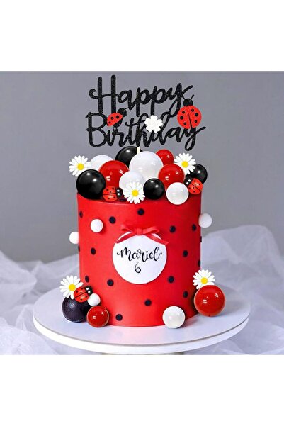 Choice 26 قطعة من زينة كعكة الدعسوقة باللونين الأحمر والأسود وزينة كعكة الأقح...