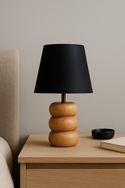 Natiorj 3 Kat Model Ahşap Konik Şapkalı Özel Koleksiyon Abajur Salon Yatak Od...