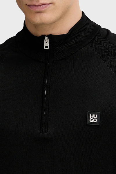 HUGO Logolu Regular Fit Yarım Fermuarlı Dik Yaka Kazak Erkek KAZAK 50543786 001