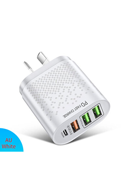 Choice مقبس AU أبيض PD+QC3. 0 شاحن هاتف USB C 4 منافذ شحن سريع PD 20W محول طا...