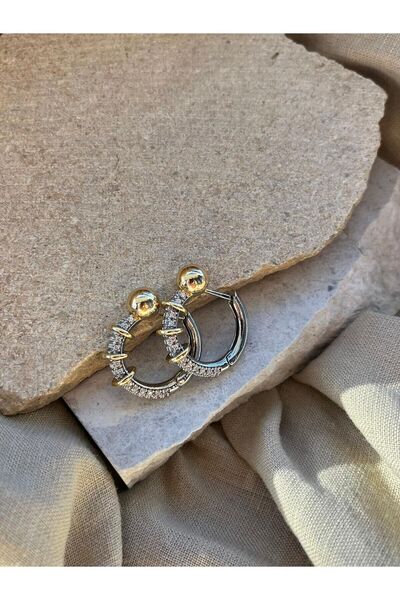 nunu takı Silver Stone Gold Color Hoop Earrings
