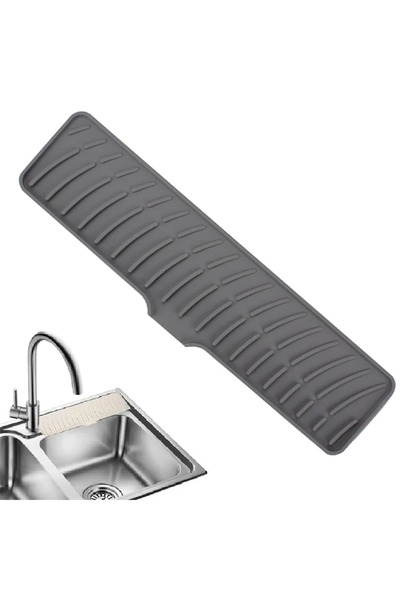 Choice واقي رذاذ حوض المطبخ الرمادي - حصيرة تصريف سيليكون حول الصنبور ووسادة ...