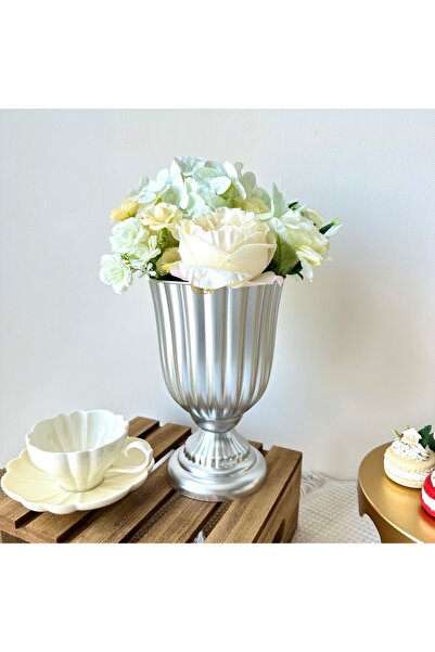 Choice فضية 1 قطعة مزهرية زهور بألوان رجعية أواني لترتيب الزهور لتزيين الطاولة مزهرية بلاستيكية H