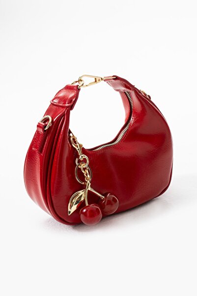 H&D COLLECTİON Women's Hand and Shoulder Bag Red with Cherry Charm Gift