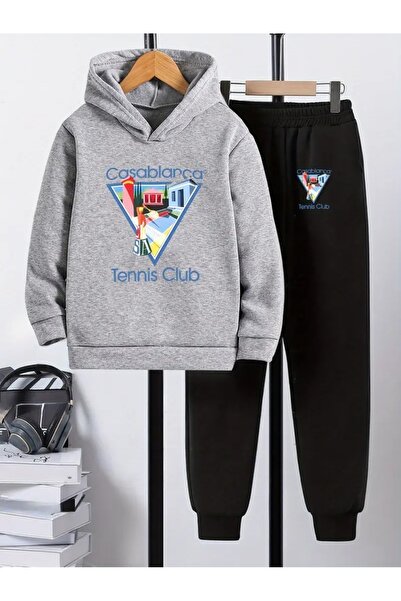 Cevval Children's Printed Hooded Sweatshirt and Sweatpants Set 3 Thread Raster for Autumn/Winter