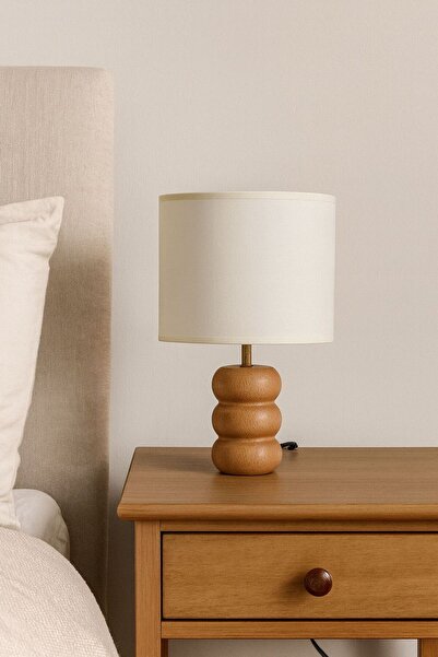 Natiorj 3 Kat Model Ahşap Silindir Şapkalı Özel Koleksiyon Abajur Salon Yatak...