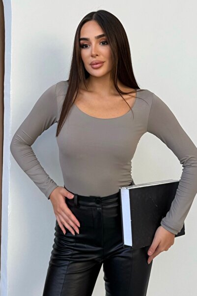 modavingo Γυναικείο κορμάκι από πολυμίδιο διπλής στρώσης με τετράγωνο γιακά βιζόν KRY7778