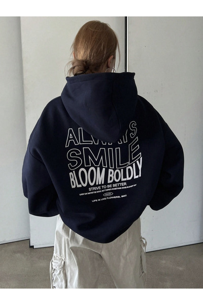 COHERENT Unisex Erkek/Kadın Renkli BLOOM Özel Baskılı Pamuklu Oversize Kapüşonlu Sweatshirt
