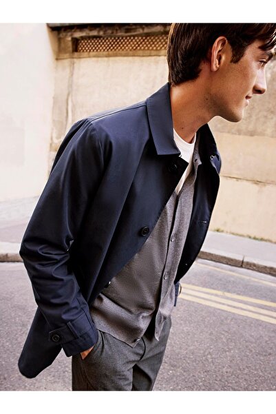 LC Waikiki Navy Blue Standard Fit Jacket Collar Men's Trench Coat