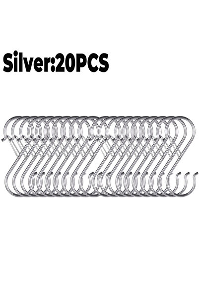 Choice فضي - 20 قطعة معدنية على شكل حرف S مع خطاف زنبركي رف أواني المطبخ مناش...