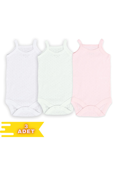 Novibaby 3-Piece Rope Strap Baby Undershirt Bodysuit Cotton Snap Fastener Newborn Child 0-36 Months, Flexible Fit
