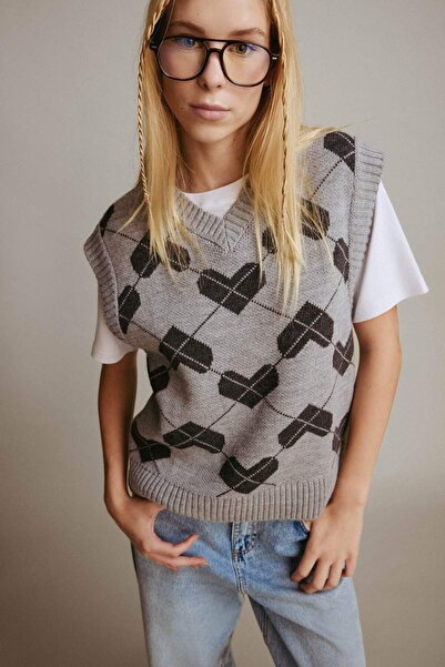 DeFacto Coool Regular Fit V-Neck Patterned Sweater F9541Ax25Au