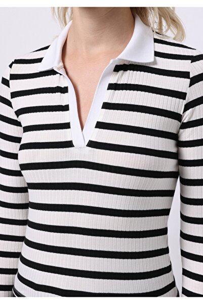 Colin's Slim Fit Polo γιακά ριγέ γυναικείο μαύρο μακρυμάνικο μπλουζάκι