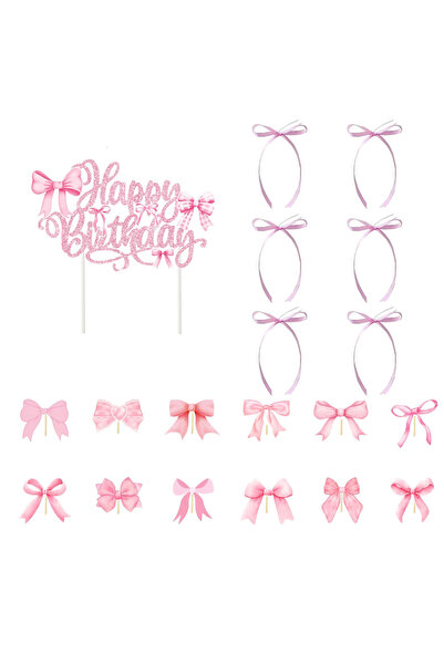 choice2 19 قطعة من زينة الكيك على شكل فيونكة باللون الوردي، زينة كيك على شكل ...