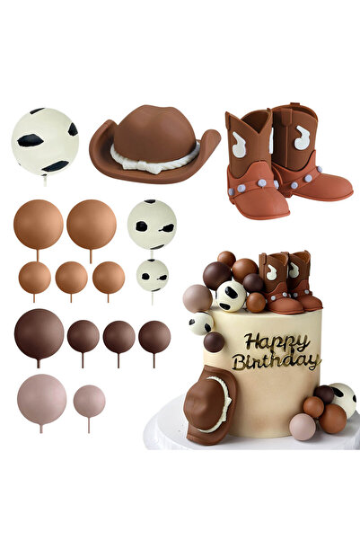 Choice5 17 قطعة من زينة كعكة رعاة البقر البنية، زينة لحفلات رعاة البقر، قبعة ...