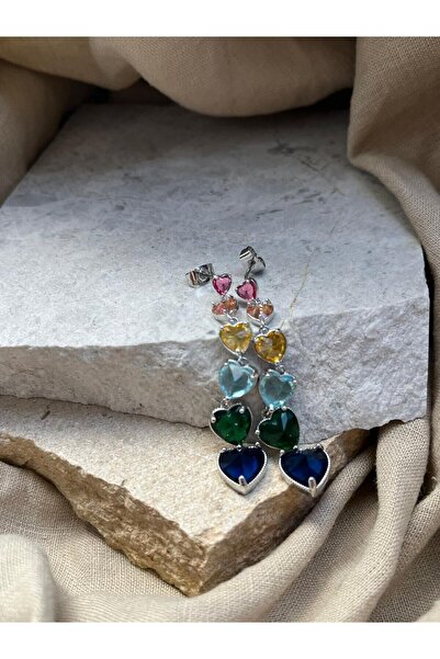 nunu takı Colorful Hearts Pendant Earrings
