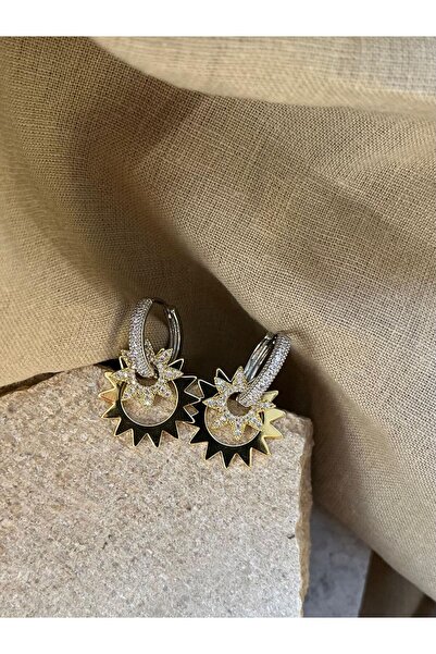 nunu takı Gold Color Wheel Stone Earrings