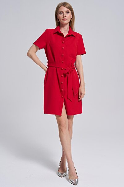 Journey Polo Yaka-Cepli Önden Düğmeli, Kemer Detaylı Elbise