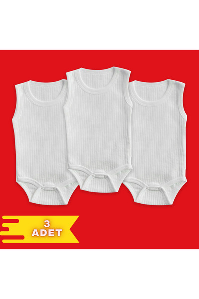 Novibaby 3-Piece Cotton Baby Undershirt Bodysuit with Snap Fasteners White, Newborn Child 0-36 Months, Flexible Fit
