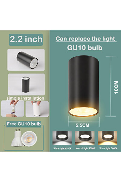 Choice ضوء دافئ 3000K A-Black GU10 GU10 Downlight مع لمبة قابلة للاستبدال AC8...
