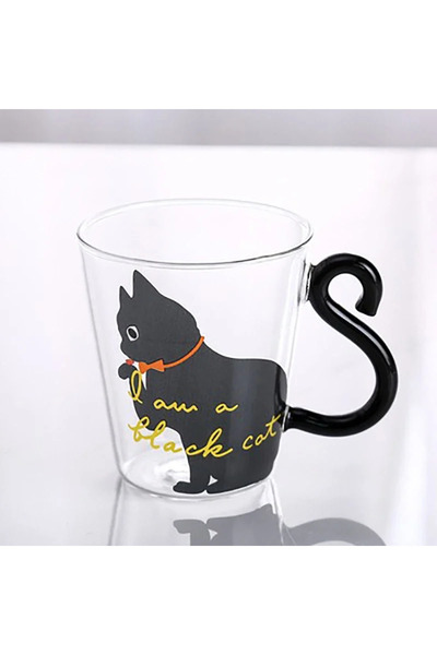 Choice كوب قهوة من جاستن لاو، سعة 250 مل، بتصميم ذيل قطة سوداء ثلاثي الأبعاد،...