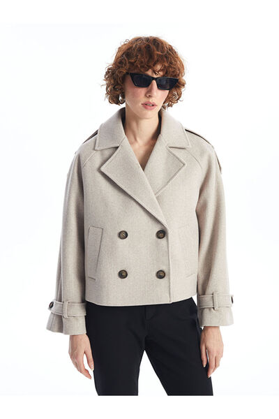 LC Waikiki Bej Ceket Yaka Kadın Kaşe Kaban