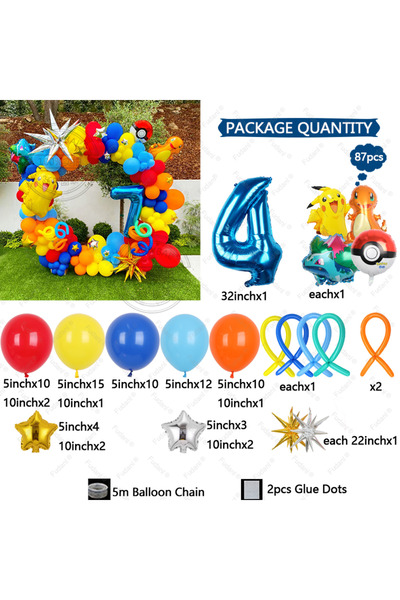 Miniso AS PICTURE 4 1set Pokemon Party Balloons Garland Arch Kit Dream Theme Birthday Party Decor Supplies