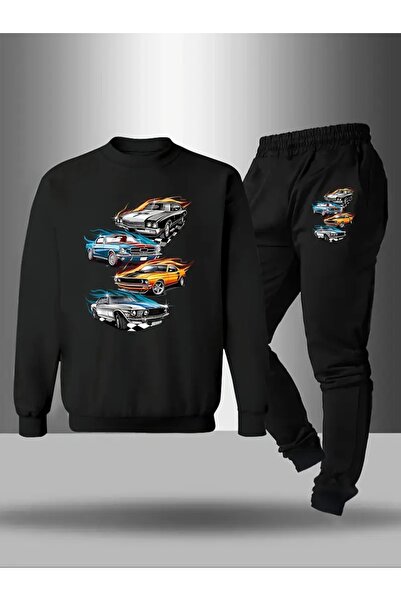 Cevval طقم سويت شيرت وبنطلون رياضي للأطفال مطبوع برقبة دائرية و3 خيوط مطوية ل...