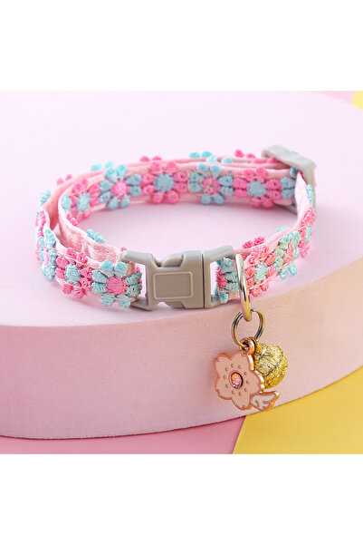 Choice SKS-1pcs-LF قلادة للحيوانات الأليفة طوق قطة زهري ملون من الدانتيل طوق مجوهرات للجراء طوق جرس طوق قطة