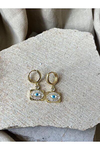 nunu takı Gold Color Stone Eye Earrings