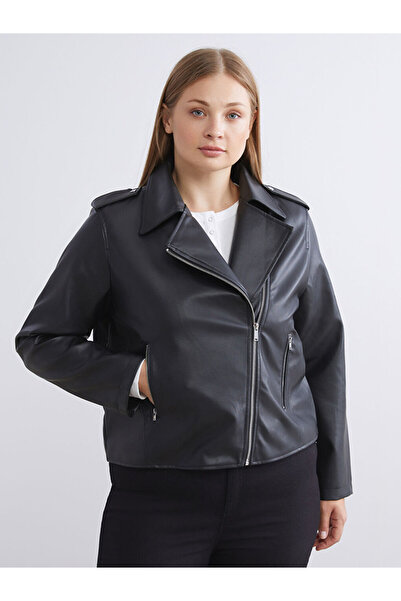 LC Waikiki Блестящи селекции от Shining Store | Дамско яке с кожана яка в стил мотоциклетист