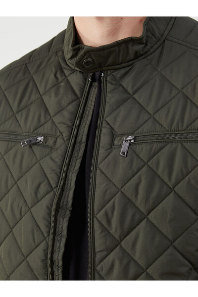 LC Waikiki Haki Standart Kalıp Biker Yaka Kapitoneli Erkek Mont