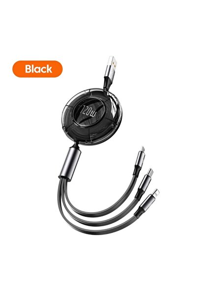 Choice كابل USB أسود بطول 1.2 متر، بقوة 120 واط، 3 في 1، من نوع Micro USB Typ...