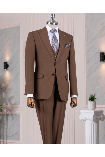 TerziAdemAltun Italian Style Slim Fit Jacket Vest Pants Suit Brown T14581